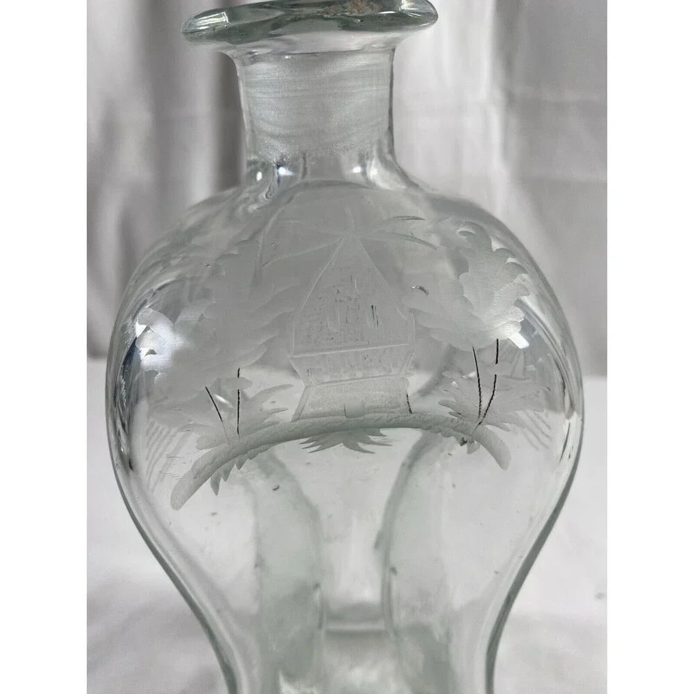 Vintage Etched Ships Kluk Kluk Decanter No Stopper #649 READ